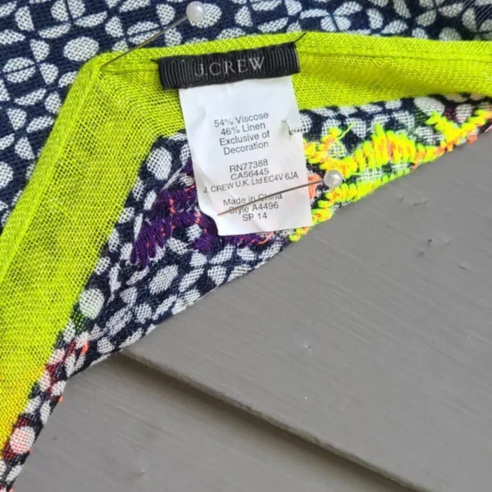J Crew Black White Geometric print with Neon Embroidery Trim